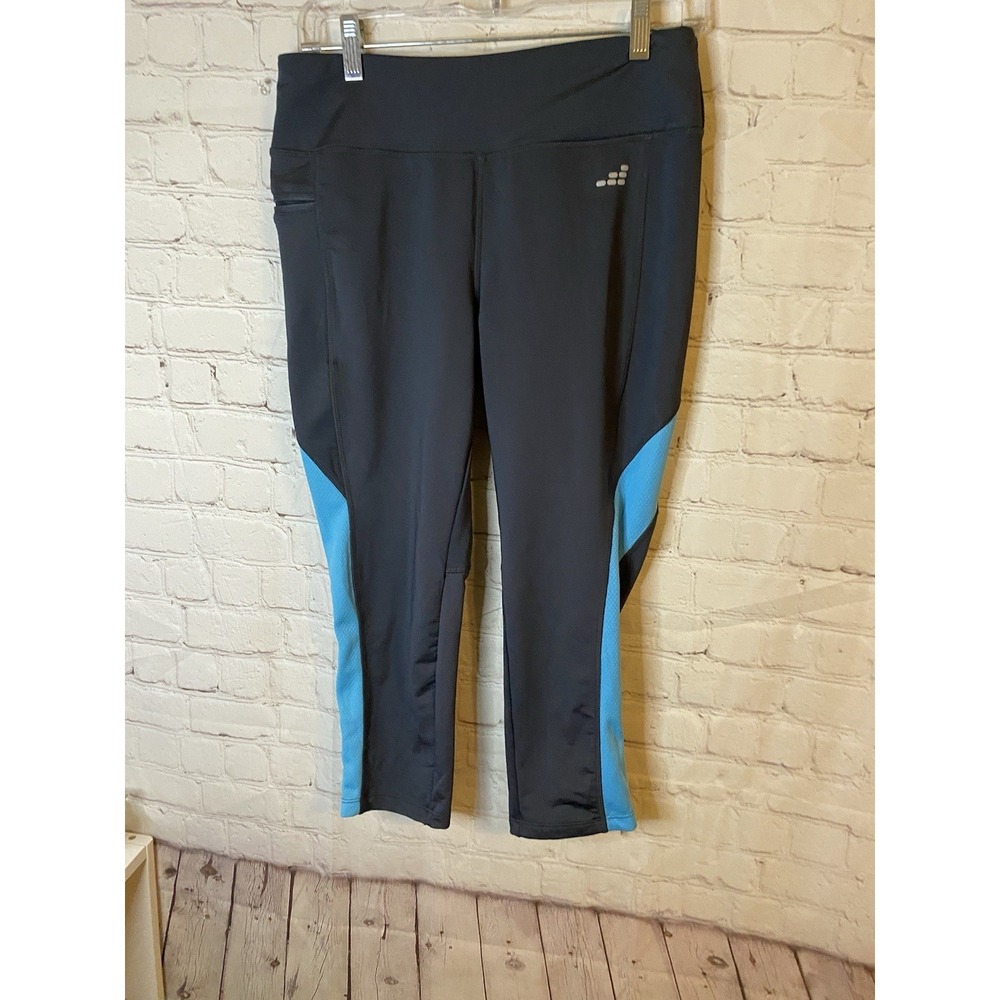 BCG‎ Women's Capri Leggings Black with Blue Size Medium Reflective Strips